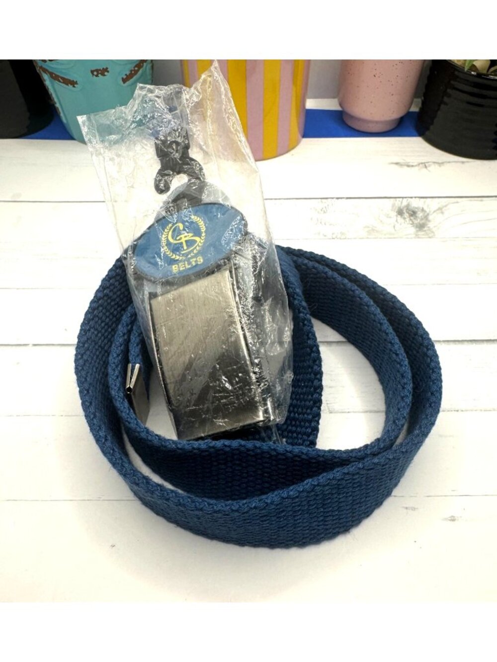 Costa Brava Navy Blue Woven Belt With Metal Buckle - New In Packaging